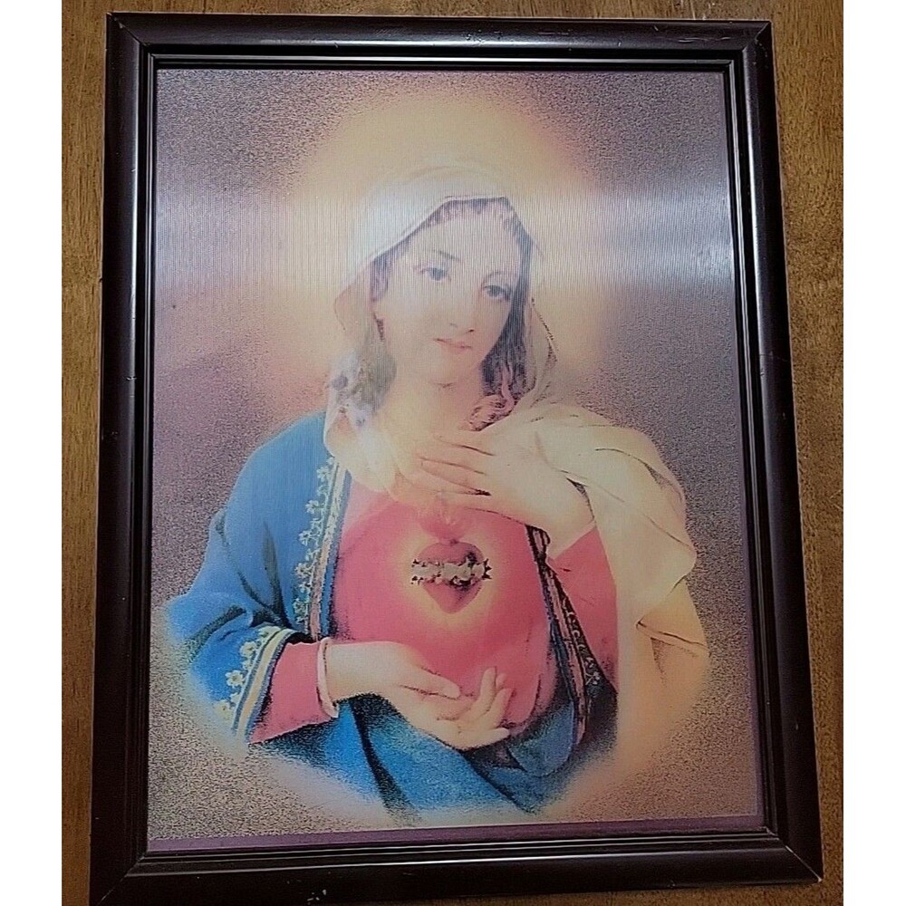 Vintage MCM Jesus & Mary 3D Holographic Picture 15”x 12” Hologram Religious